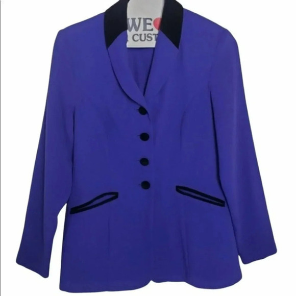 Amanda Smith 4P Purple equestrian‎ style blazer w/ black velvet trim - Picture 3 of 6